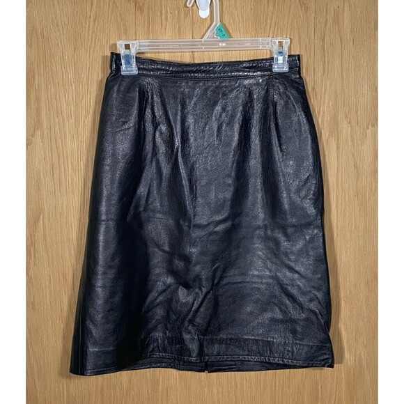 Vakko Dresses & Skirts - Vtg 90's Vakko Black Genuine Leather Midi Skirt Goth Vamp Grunge Y2K Women's 6